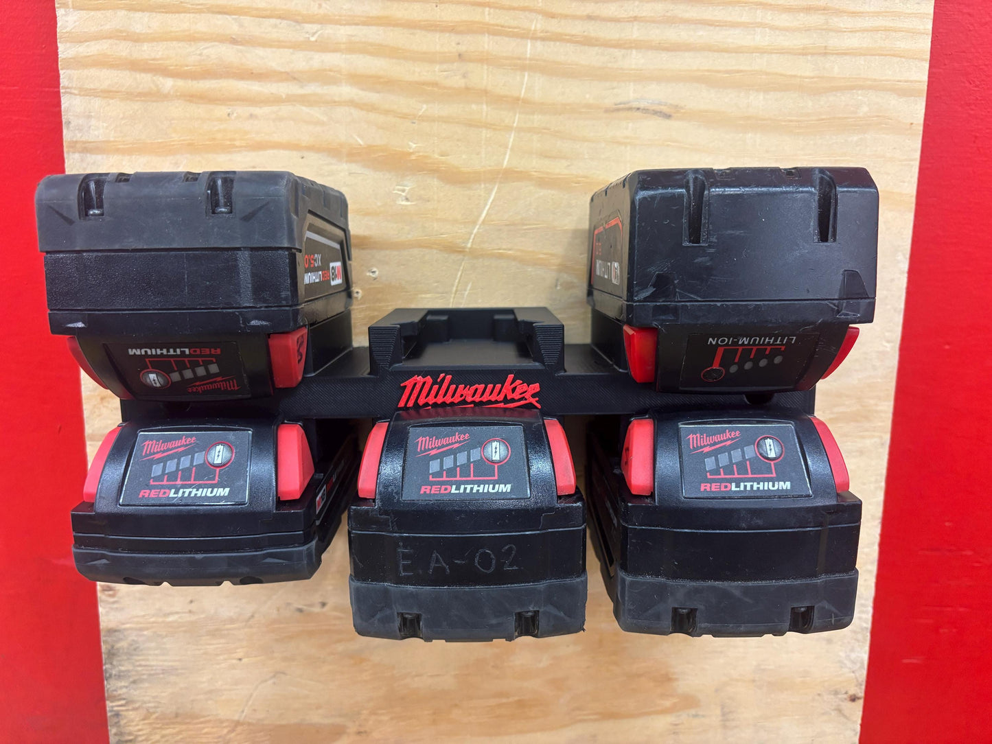 Wall Mount Holder for Milwaukee M18 Batteries – holds 6 Batteries, Optional Packout Mounting
