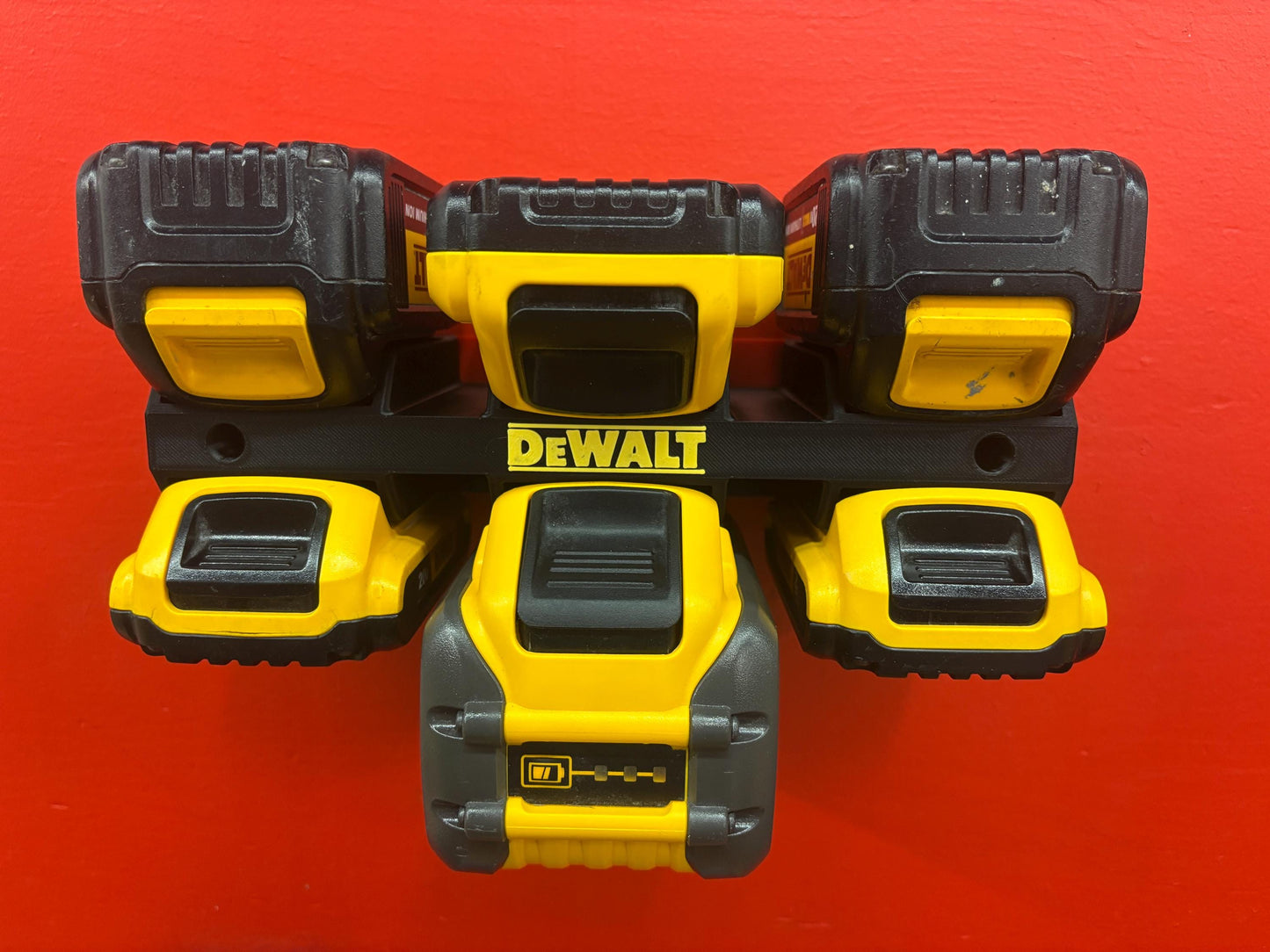 Wall Mount Holder for DeWalt 20V and 60V Batteries – holds 6 Batteries, Optional Milwaukee Packout Mounting