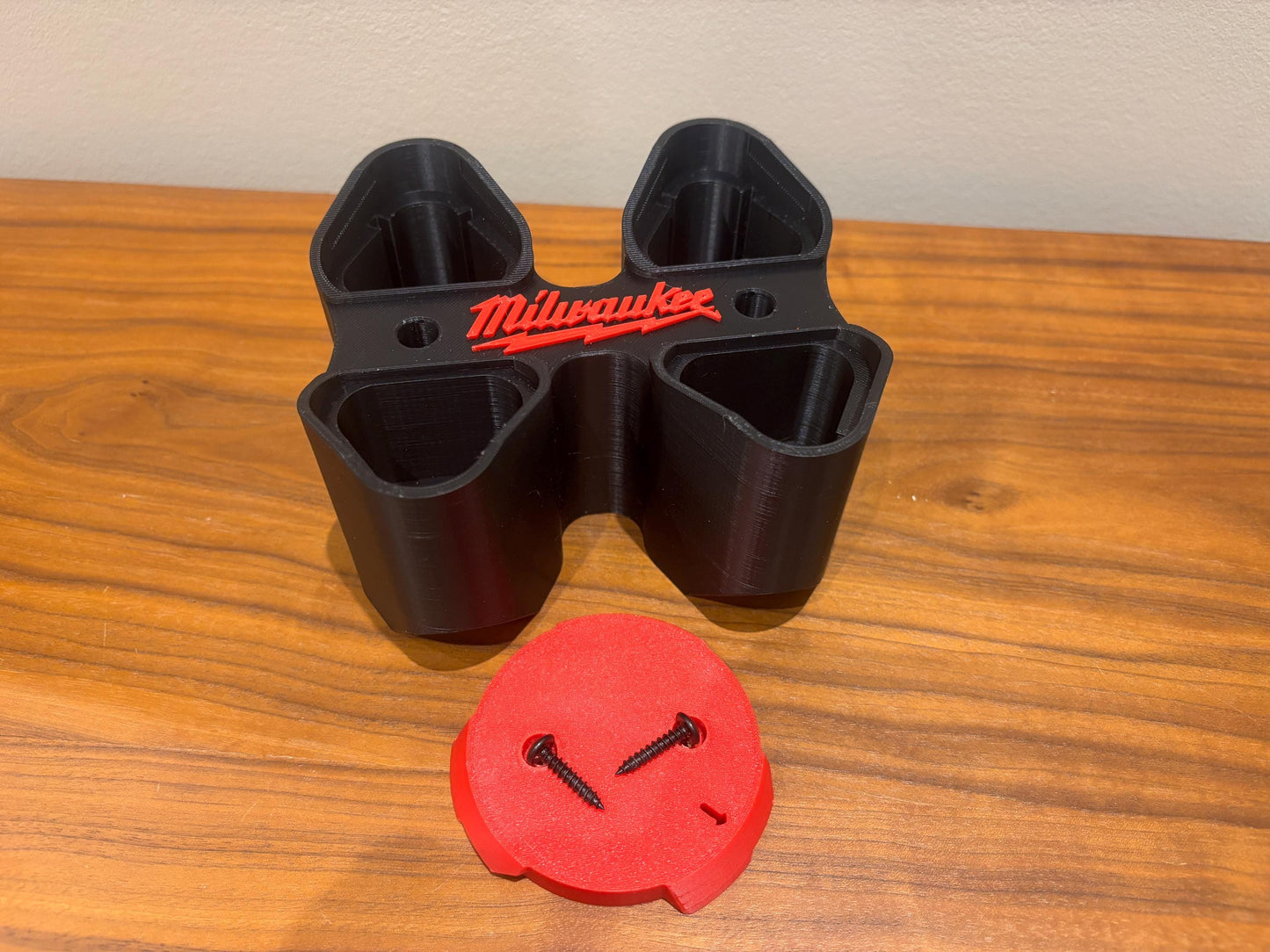 Wall Mount Holder for Milwaukee M12 Batteries – holds 4 Batteries, Optional Packout Mounting