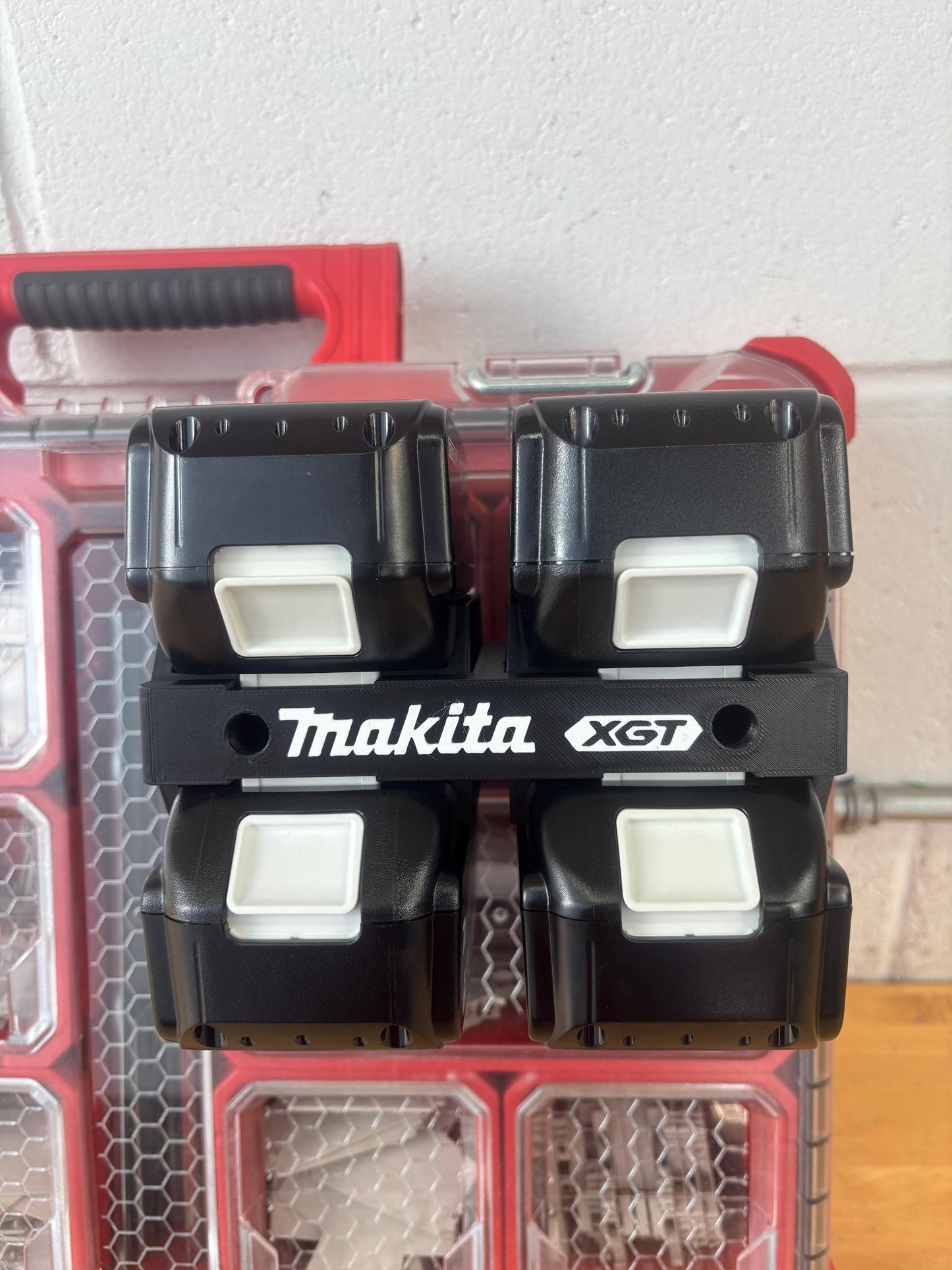 Wall Mount Holder for Makita 40V XGT Batteries – holds 4 Batteries, Optional Packout Mounting