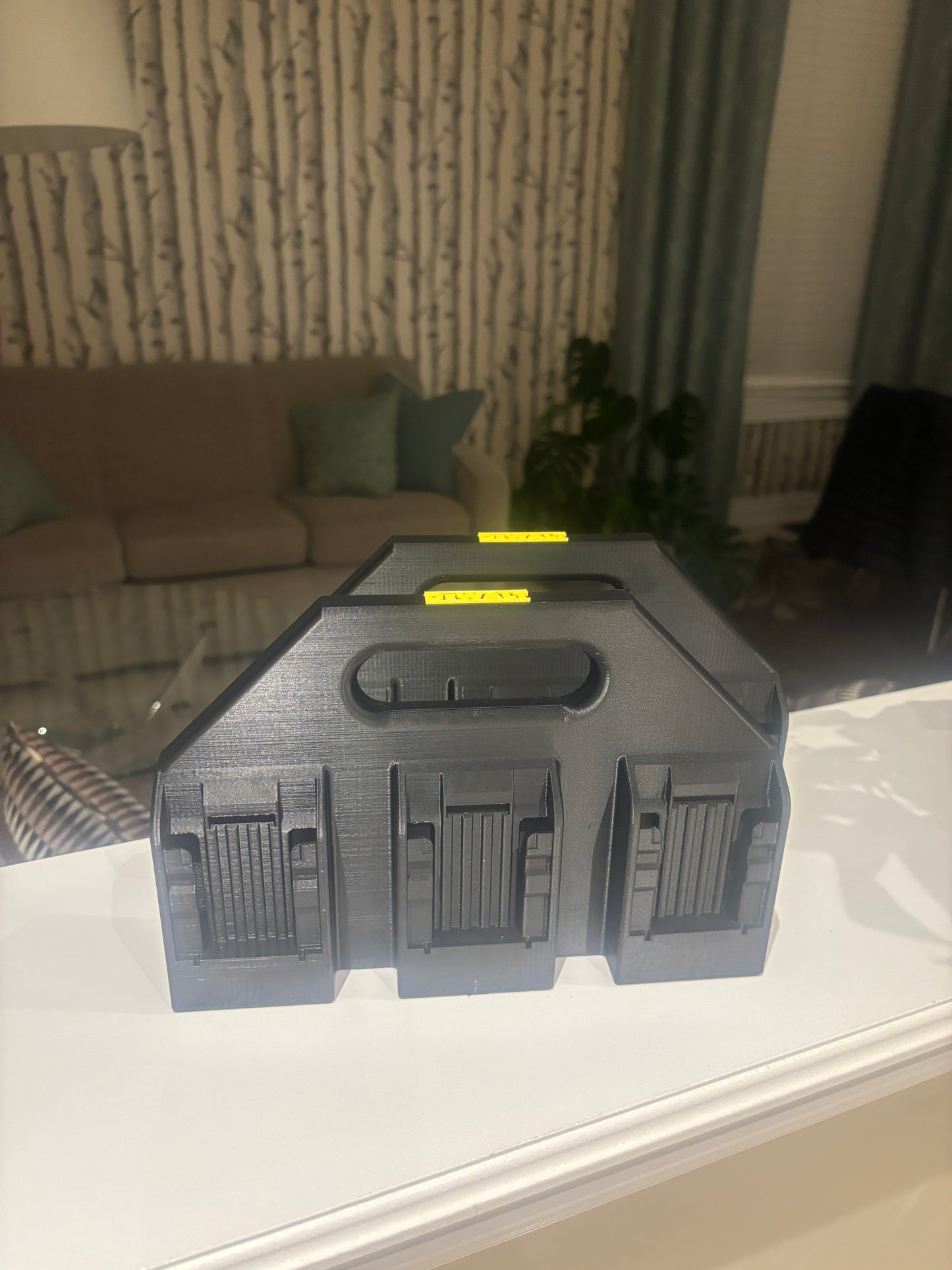 Battery Caddy for DeWalt 20V and 60V Battery – holds 6 Batteries, Optional Milwaukee Packout Mounting