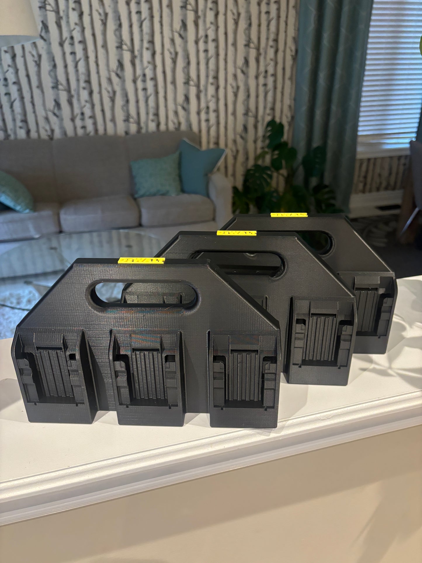 Battery Caddy for DeWalt 20V and 60V Battery – holds 6 Batteries, Optional Milwaukee Packout Mounting