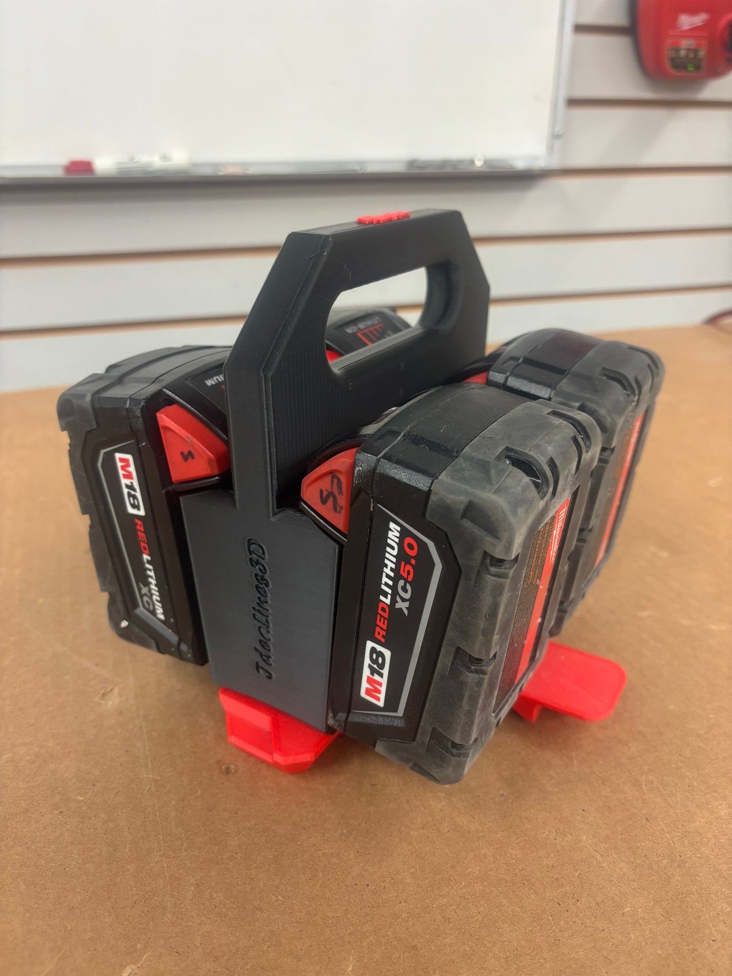 Battery Caddy for Milwaukee M18 Batteries – holds 4 Batteries, Optional Milwaukee Packout Mounting