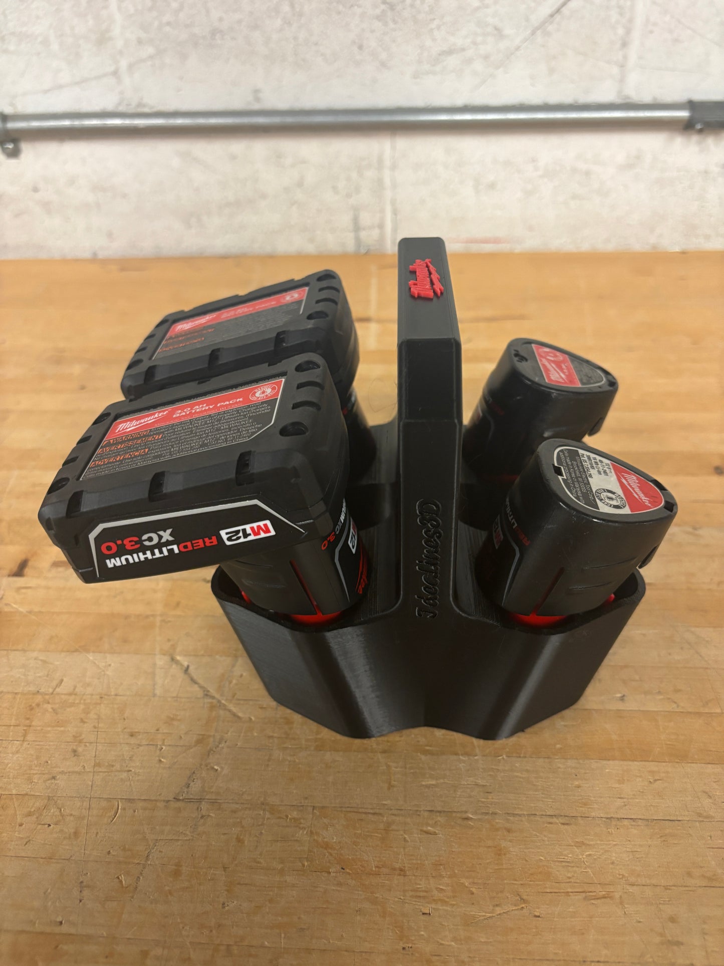 Battery Caddy for Milwaukee M12 Batteries – holds 4 Batteries, Optional Milwaukee Packout Mounting