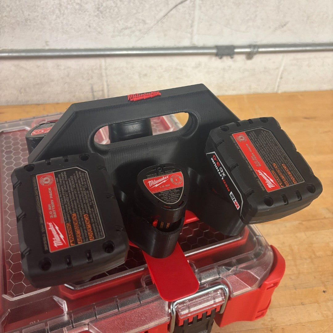 Battery Caddy for Milwaukee M12 Batteries – holds 6 Batteries, Optional Milwaukee Packout Mounting