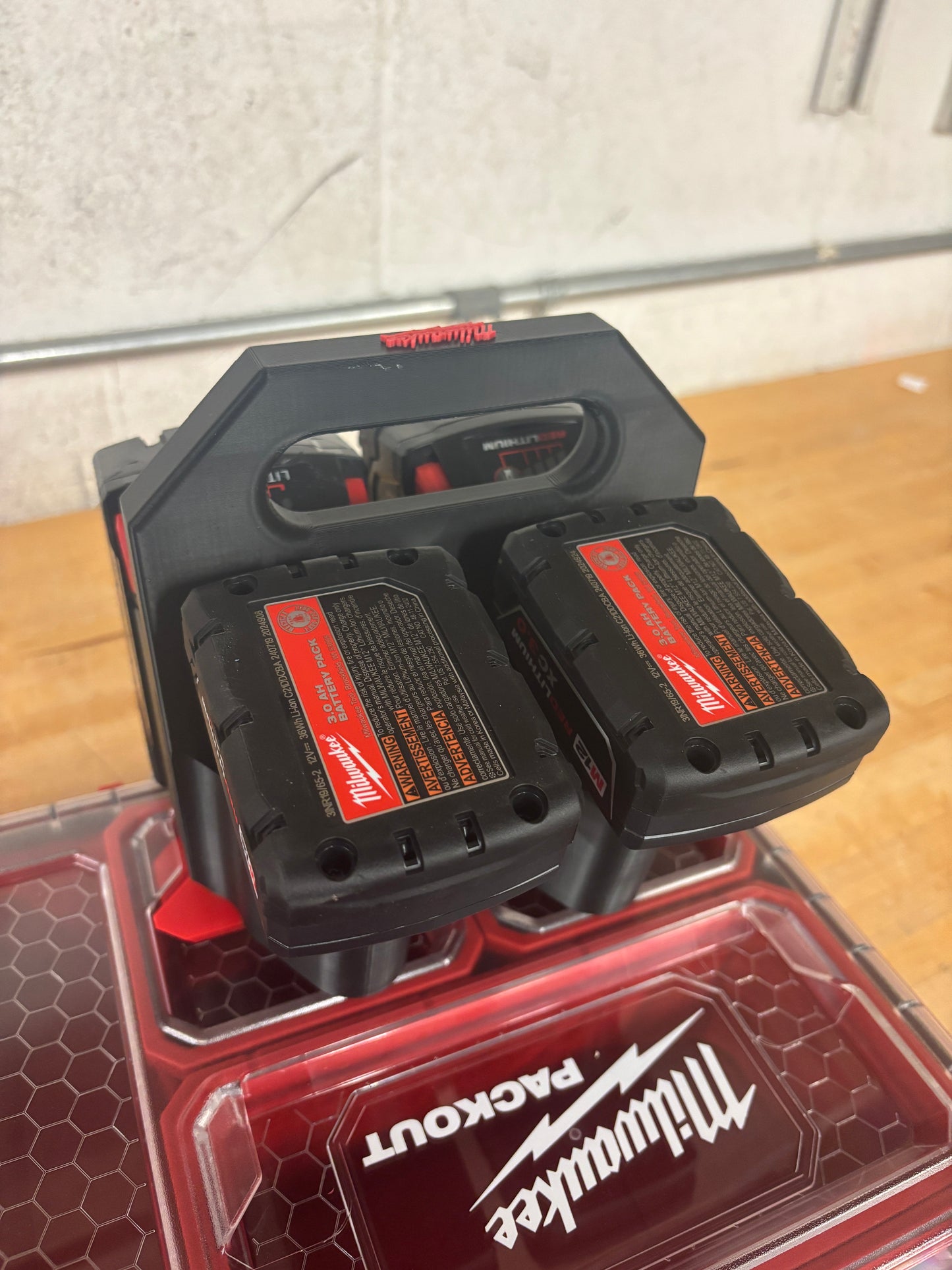 Battery Caddy for Milwaukee Combo M12 and M18 Batteries – holds 4 Batteries, Optional Milwaukee Packout Mounting