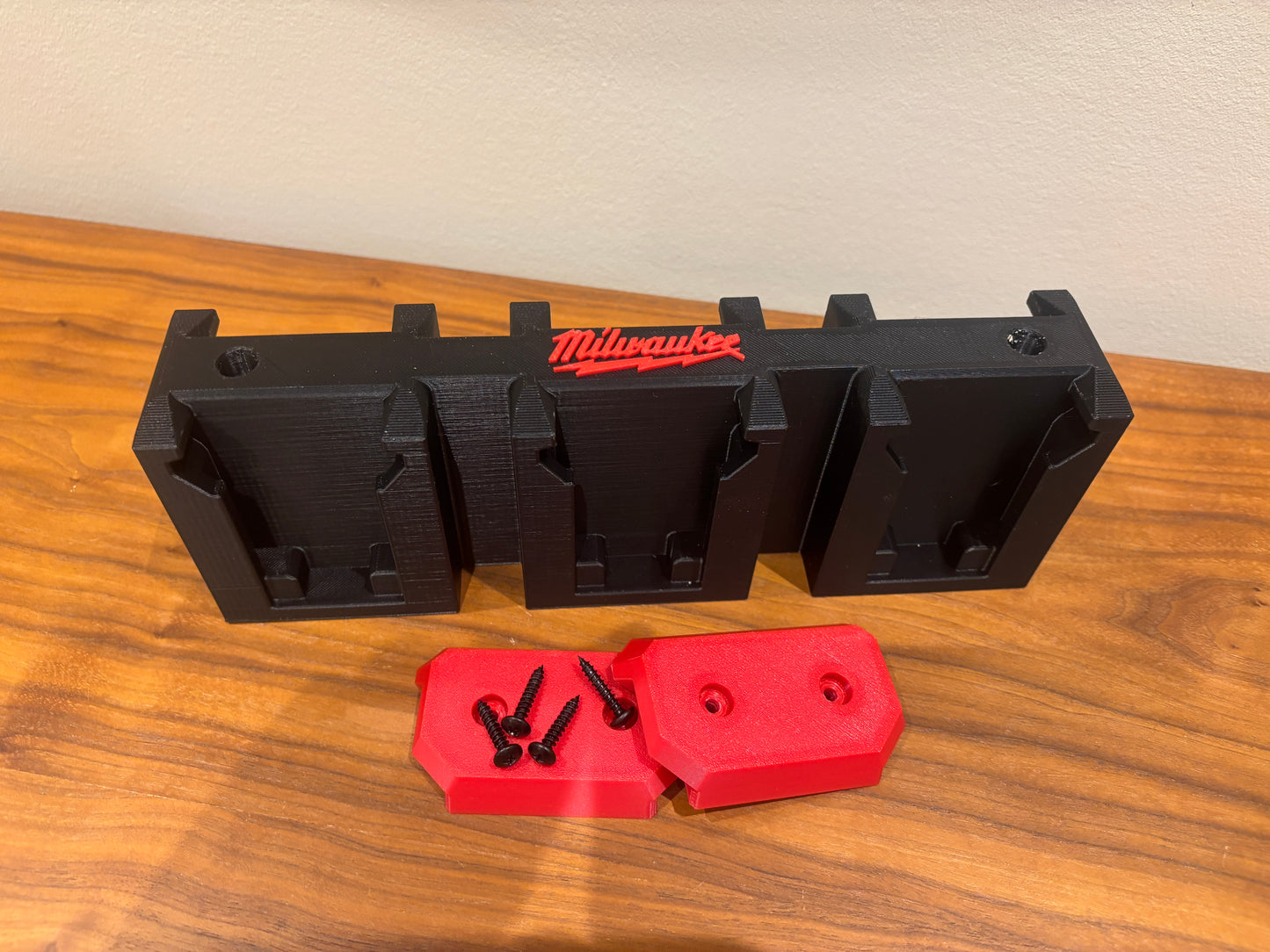 Wall Mount Holder for Milwaukee M18 Batteries – holds 6 Batteries, Optional Packout Mounting