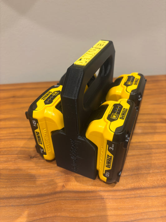 Battery Caddy for DeWalt 12V Batteries  – holds 4 Batteries, Optional Milwaukee Packout Mounting