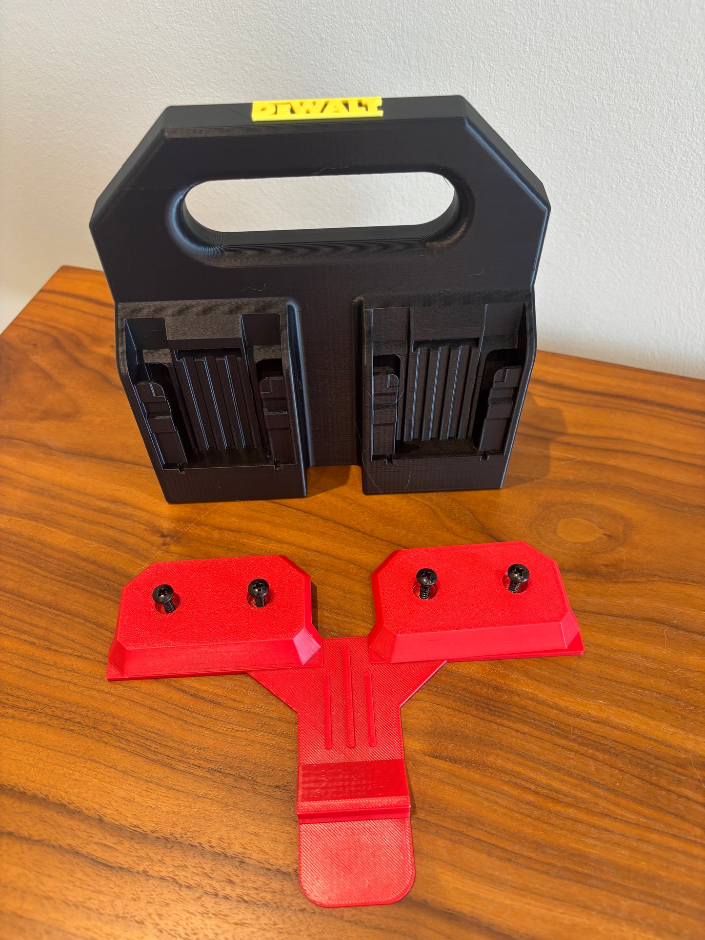 Battery Caddy for DeWalt 20V and 60V Batteries – holds 4 Batteries, Optional Milwaukee Packout Mounting