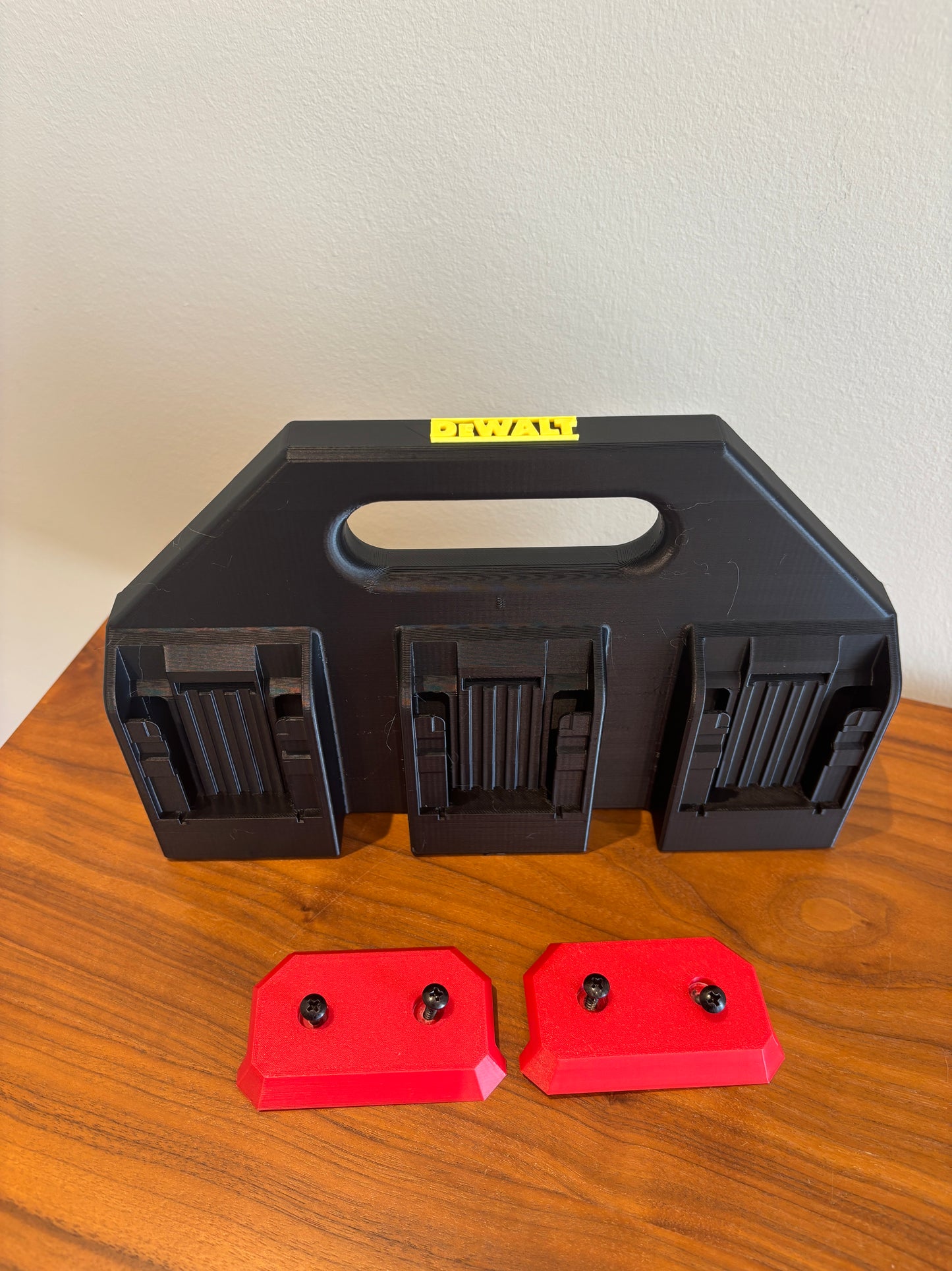 Battery Caddy for DeWalt 20V and 60V Battery – holds 6 Batteries, Optional Milwaukee Packout Mounting