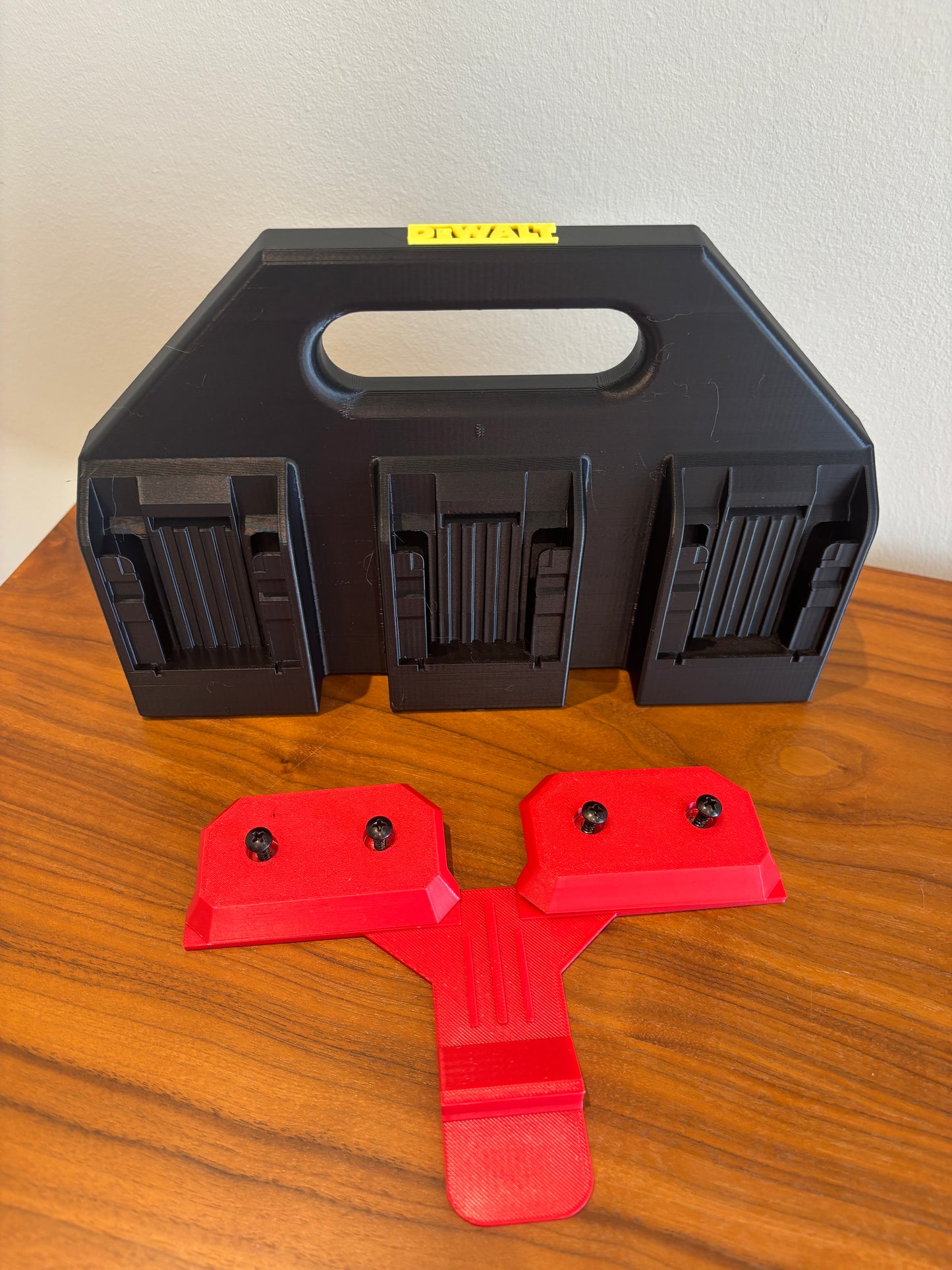 Battery Caddy for DeWalt 20V and 60V Battery – holds 6 Batteries, Optional Milwaukee Packout Mounting