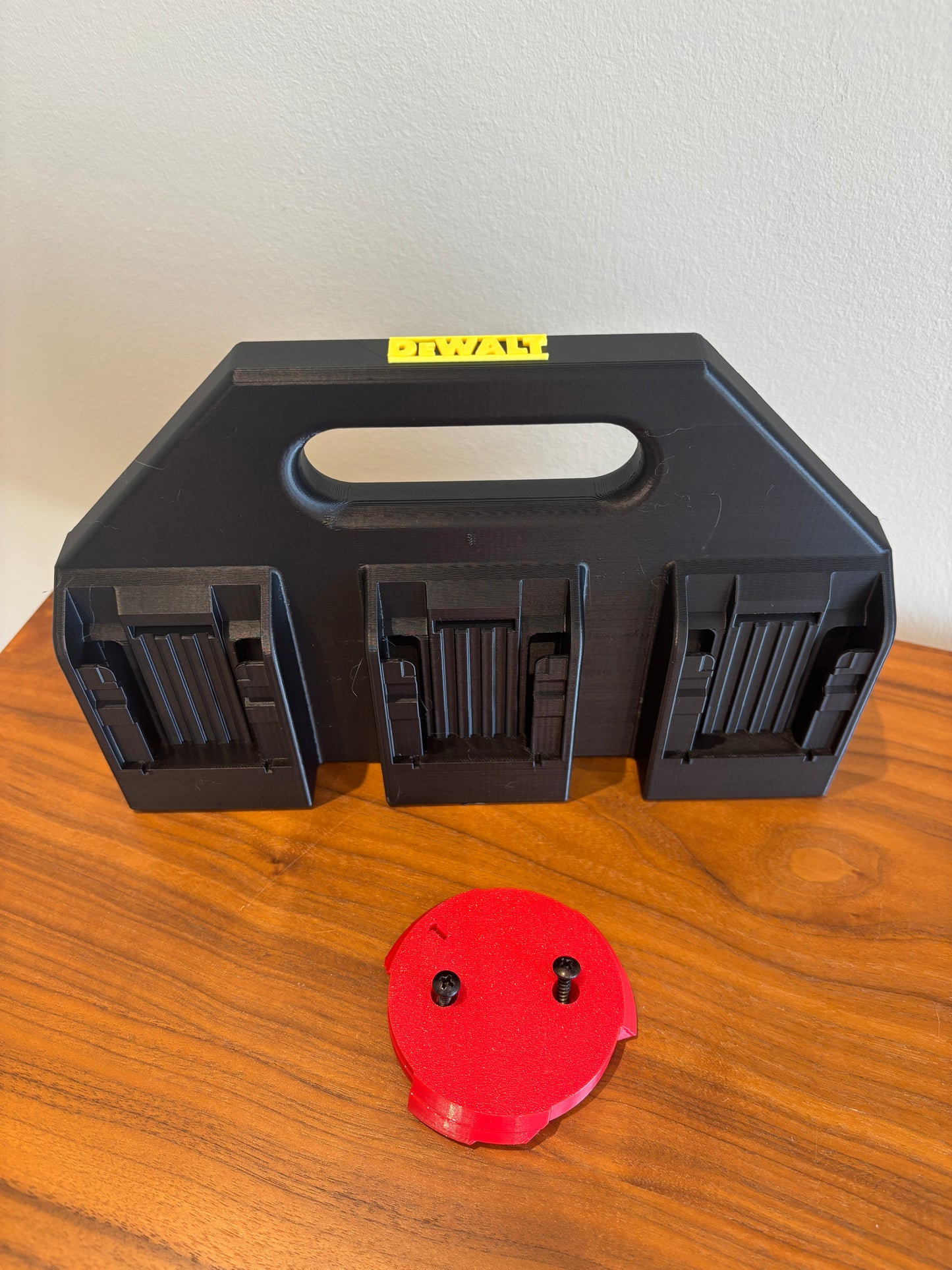 Battery Caddy for DeWalt 20V and 60V Battery – holds 6 Batteries, Optional Milwaukee Packout Mounting