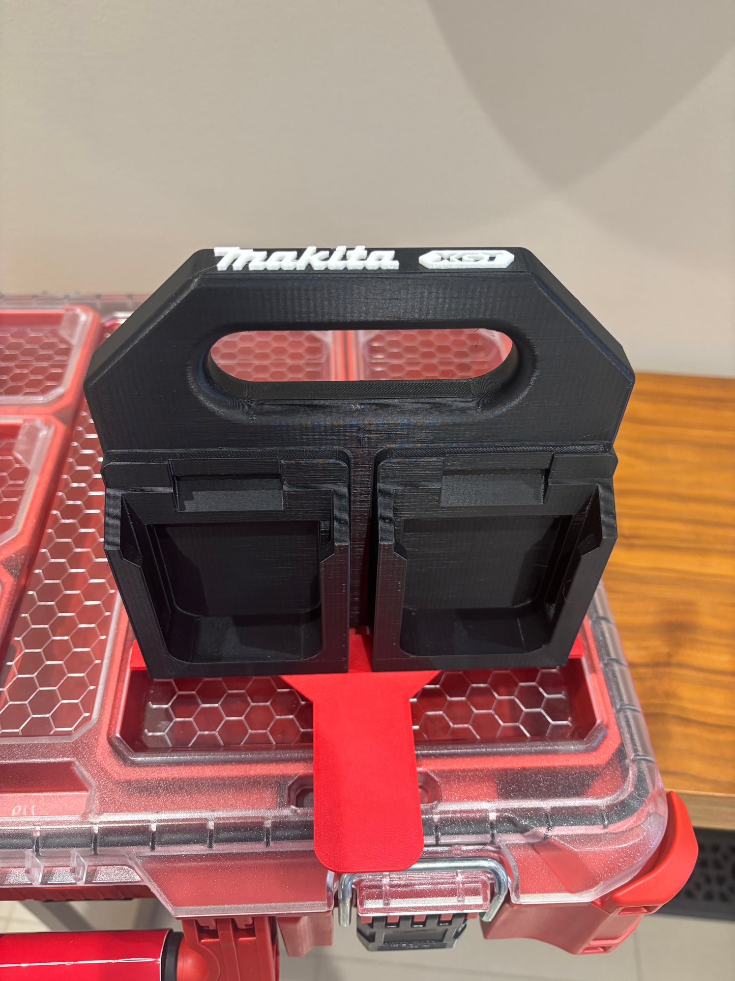 Battery Caddy for Makita XGT 40V Batteries – holds 4 Batteries, Optional Milwaukee Packout Mounting