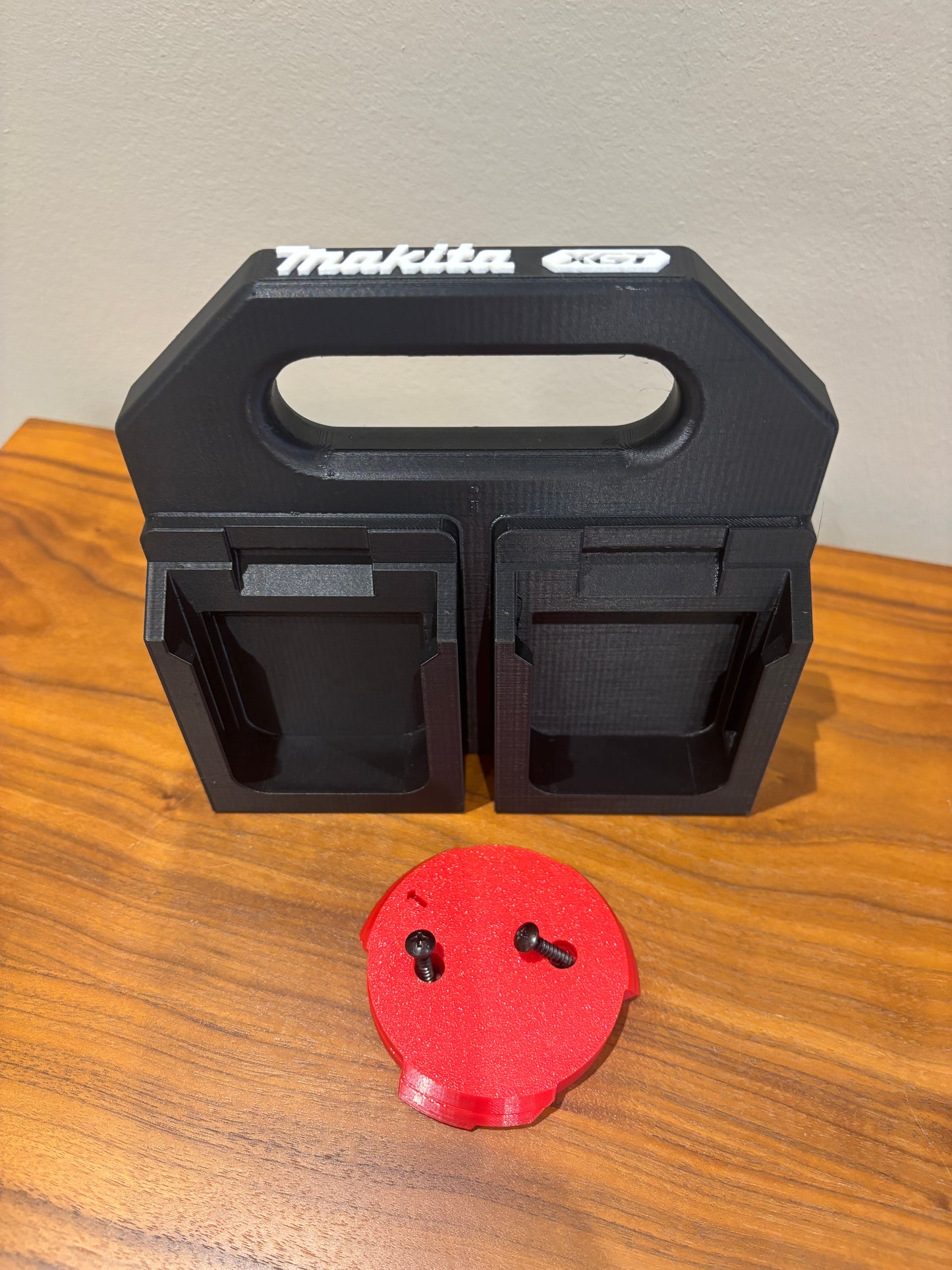 Battery Caddy for Makita XGT 40V Batteries – holds 4 Batteries, Optional Milwaukee Packout Mounting