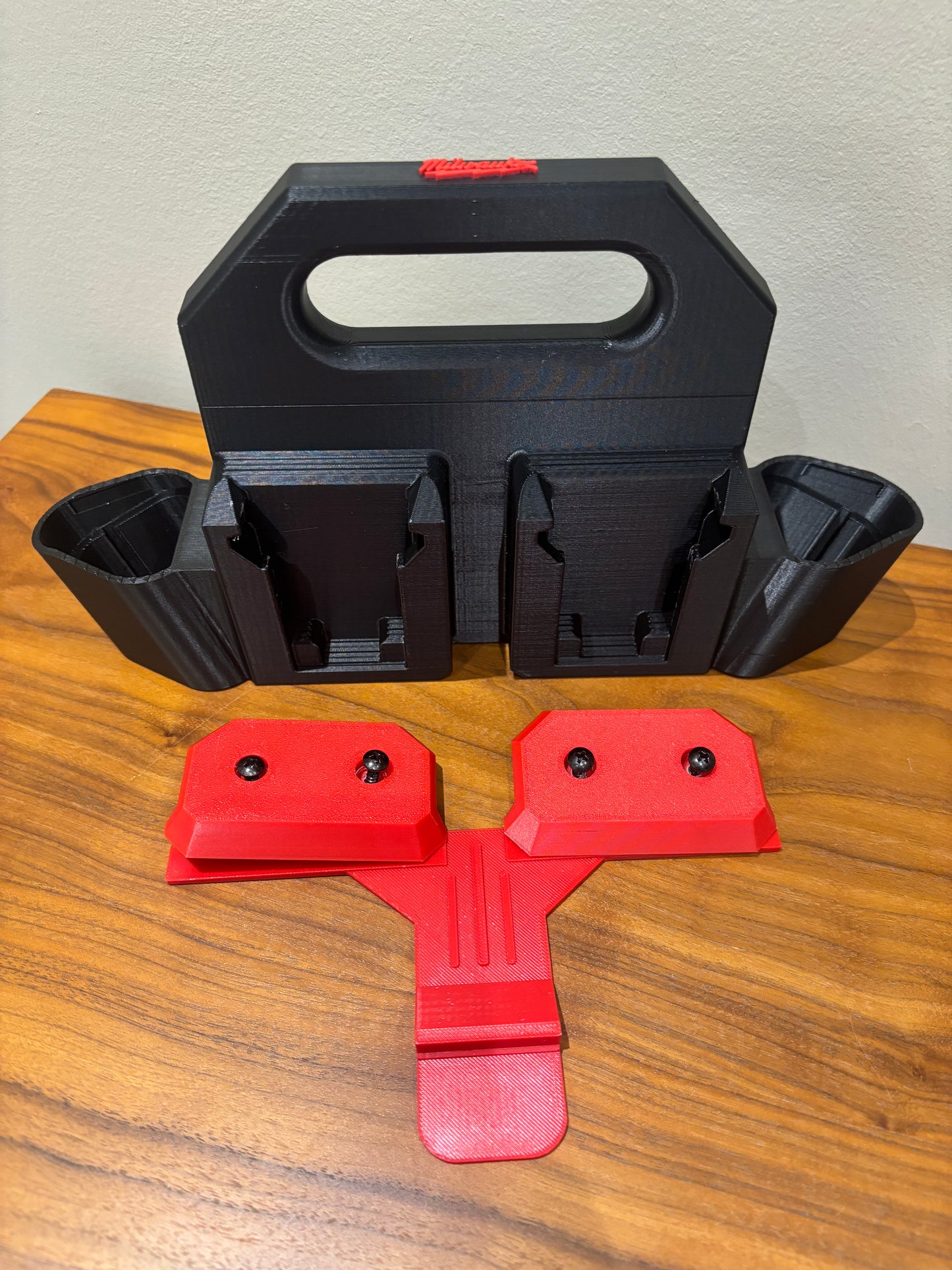 Battery Caddy for Milwaukee Combo M12 and M18 Batteries – holds 4xM18 and 2xM12 Batteries, Optional Milwaukee Packout Mounting