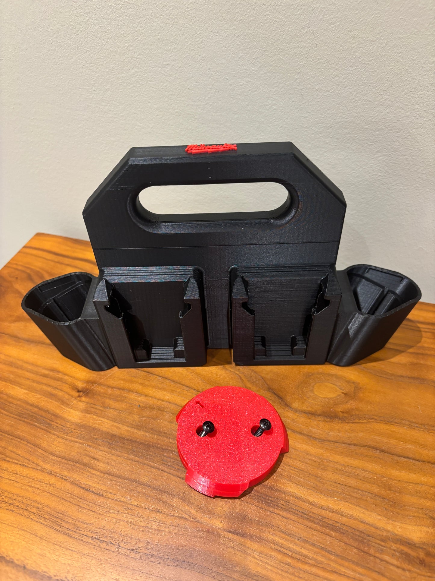 Battery Caddy for Milwaukee Combo M12 and M18 Batteries – holds 4xM18 and 2xM12 Batteries, Optional Milwaukee Packout Mounting