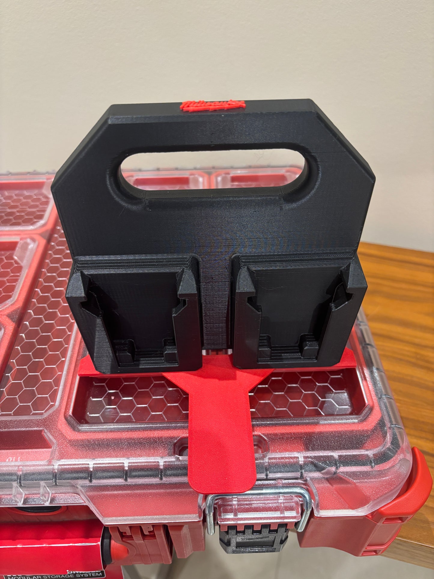 Battery Caddy for Milwaukee Combo M12 and M18 Batteries – holds 4 Batteries, Optional Milwaukee Packout Mounting
