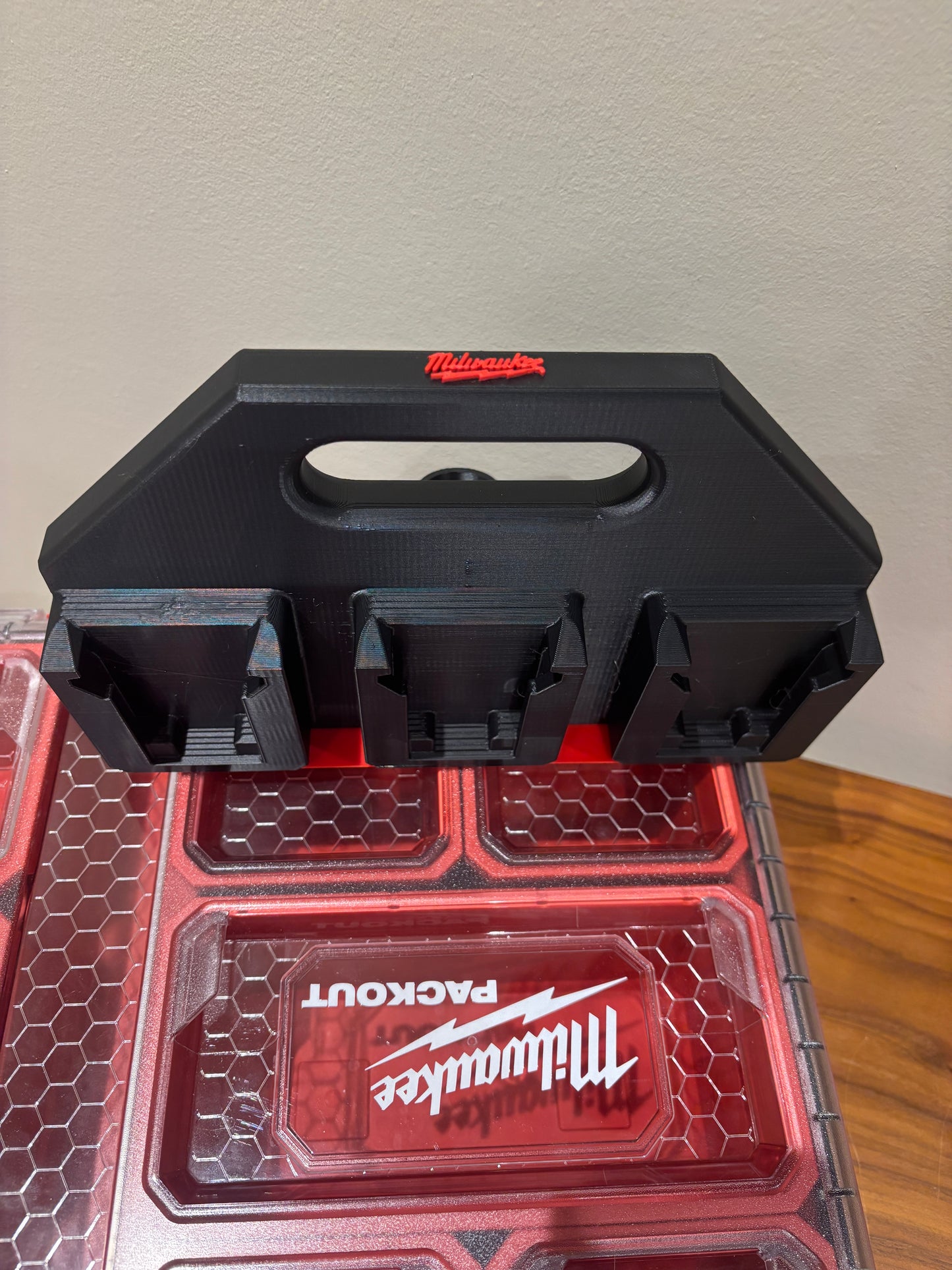 Battery Caddy for Milwaukee Combo M12 and M18 Batteries – holds 6 Batteries, Optional Milwaukee Packout Mounting