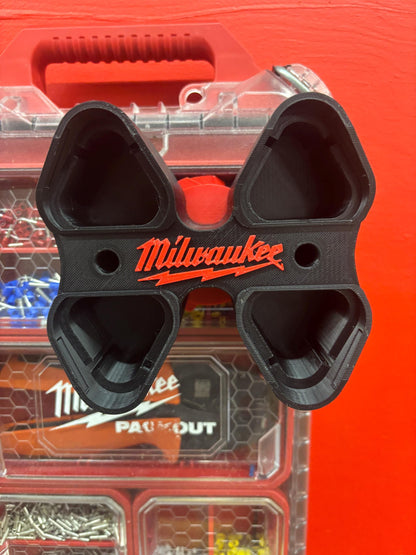 Wall Mount Holder for Milwaukee M12 Batteries – holds 4 Batteries, Optional Packout Mounting