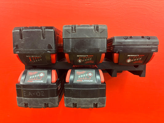 Wall Mount Holder for Milwaukee M18 Batteries – holds 6 Batteries, Optional Packout Mounting