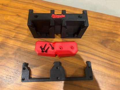Wall Mount Holder for Milwaukee M18 Batteries – holds 4 Batteries, Optional Packout Mounting