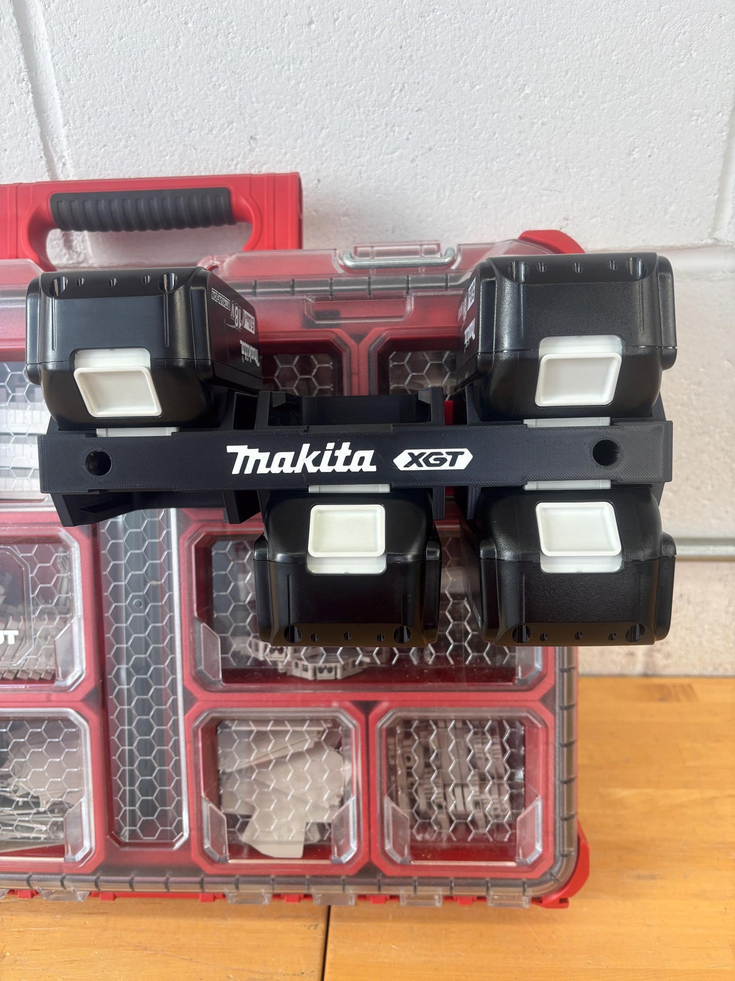 Wall Mount Holder for Makita 40V XGT Batteries – holds 6 Batteries, Optional Packout Mounting