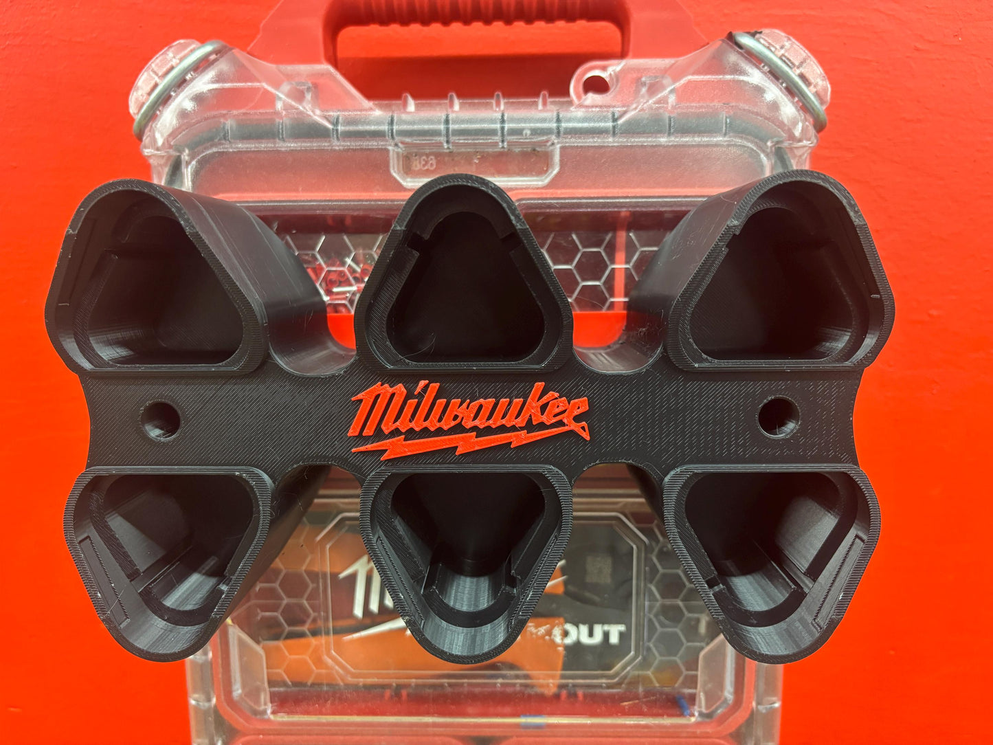 Wall Mount Holder for Milwaukee M12 Batteries – holds 6 Batteries, Optional Packout Mounting