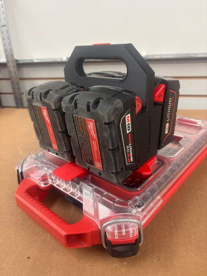 Battery Caddy for Milwaukee M18 Batteries  – holds 4 Batteries, Optional Milwaukee Packout Mounting