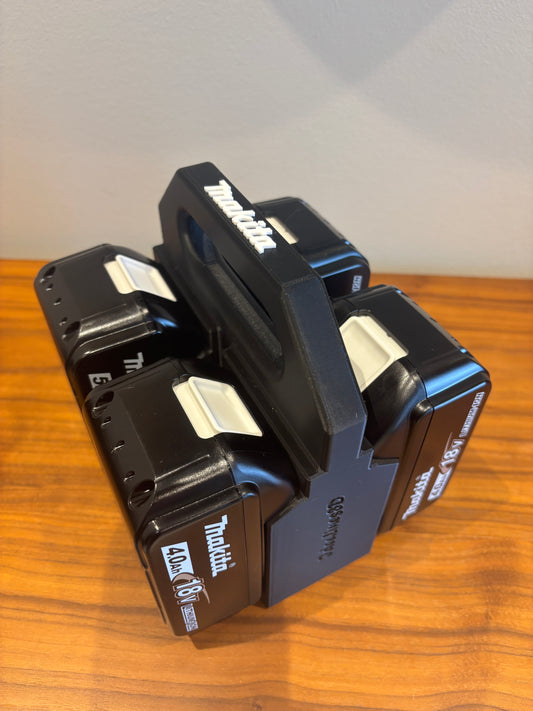 Battery Caddy for Makita LTX 18V Batteries  – holds 4 Batteries, Optional Milwaukee Packout Mounting
