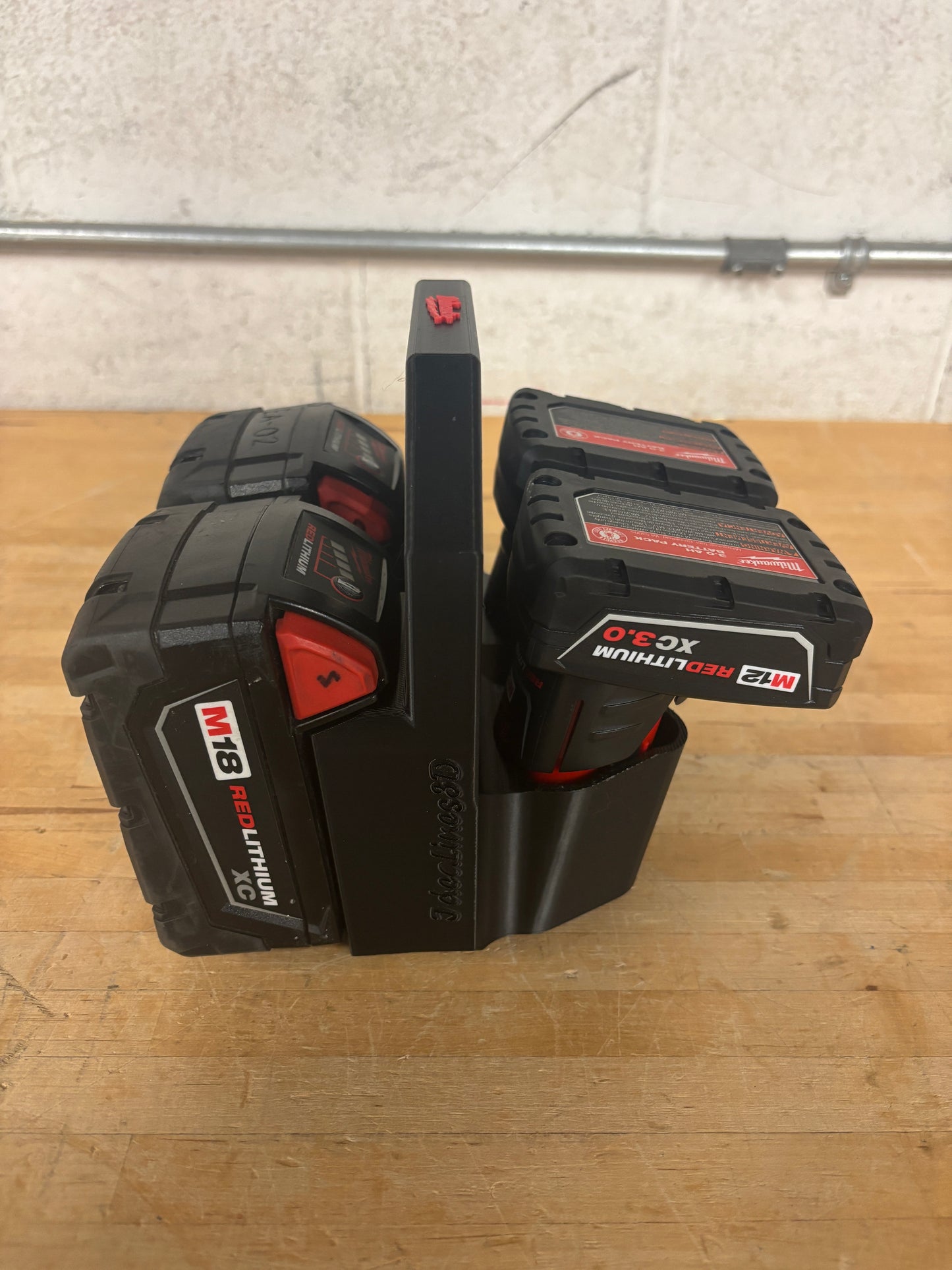 Battery Caddy for Milwaukee Combo M12 and M18 Batteries  – holds 4 Batteries, Optional Milwaukee Packout Mounting