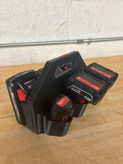 Battery Caddy for Milwaukee Combo M12 and M18 Batteries  – holds 6 Batteries, Optional Milwaukee Packout Mounting