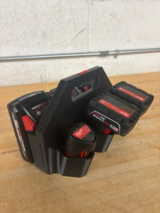 Battery Caddy for Milwaukee Combo M12 and M18 Batteries  – holds 6 Batteries, Optional Milwaukee Packout Mounting