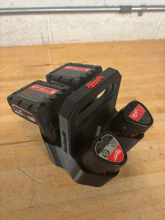 Battery Caddy for Milwaukee M12 Batteries  – holds 4 Batteries, Optional Milwaukee Packout Mounting