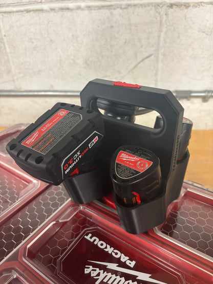 Battery Caddy for Milwaukee M12 Batteries  – holds 4 Batteries, Optional Milwaukee Packout Mounting