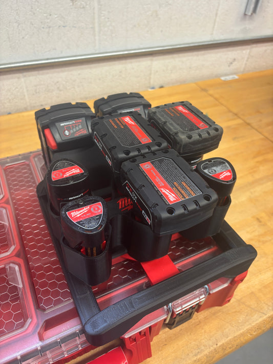 Milwaukee Packout Holder Carrier for Milwaukee M12 and M18 Batteries - holds 6xM12 and 2xM18 Batteries