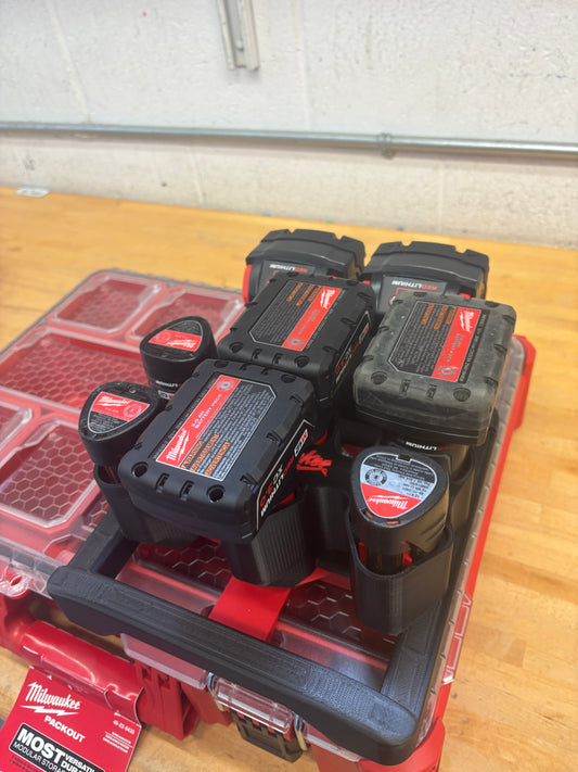 Milwaukee Packout Holder Carrier for Milwaukee M12 and M18 Batteries - holds 6xM12 and 2xM18 Batteries