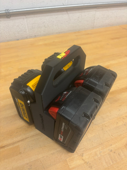 Battery Caddy "DeWaukee" for DeWalt 20V / 60V and Milwaukee M18 Batteries – holds 4 Batteries, Optional Milwaukee Packout Mounting