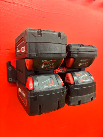 Wall Mount Holder for Milwaukee M18 Batteries – holds 4 Batteries, Optional Packout Mounting