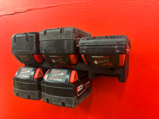 Wall Mount Holder for Milwaukee M18 Batteries – holds 6 Batteries, Optional Packout Mounting