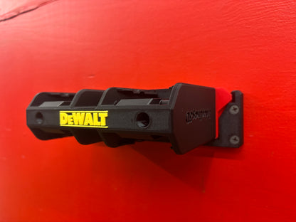 Wall Mount Holder for DeWalt 20V and 60V Batteries  – holds 4 Batteries, Optional Milwaukee Packout Mounting