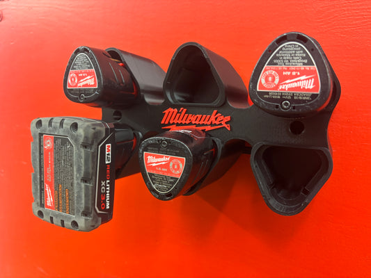 Wall Mount Holder for Milwaukee M12 Batteries – holds 6 Batteries, Optional Packout Mounting
