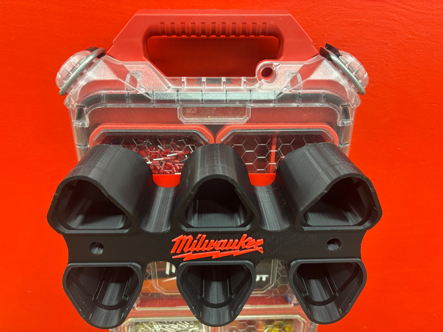 Wall Mount Holder for Milwaukee M12 Batteries – holds 6 Batteries, Optional Packout Mounting