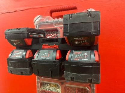 Wall Mount Holder for Milwaukee M18 Batteries – holds 6 Batteries, Optional Packout Mounting