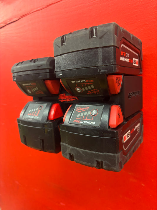 Wall Mount Holder for Milwaukee M18 Batteries – holds 4 Batteries, Optional Packout Mounting