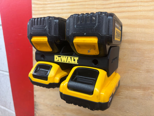 Wall Mount Holder for DeWalt 20V and 60V Batteries  – holds 4 Batteries, Optional Milwaukee Packout Mounting