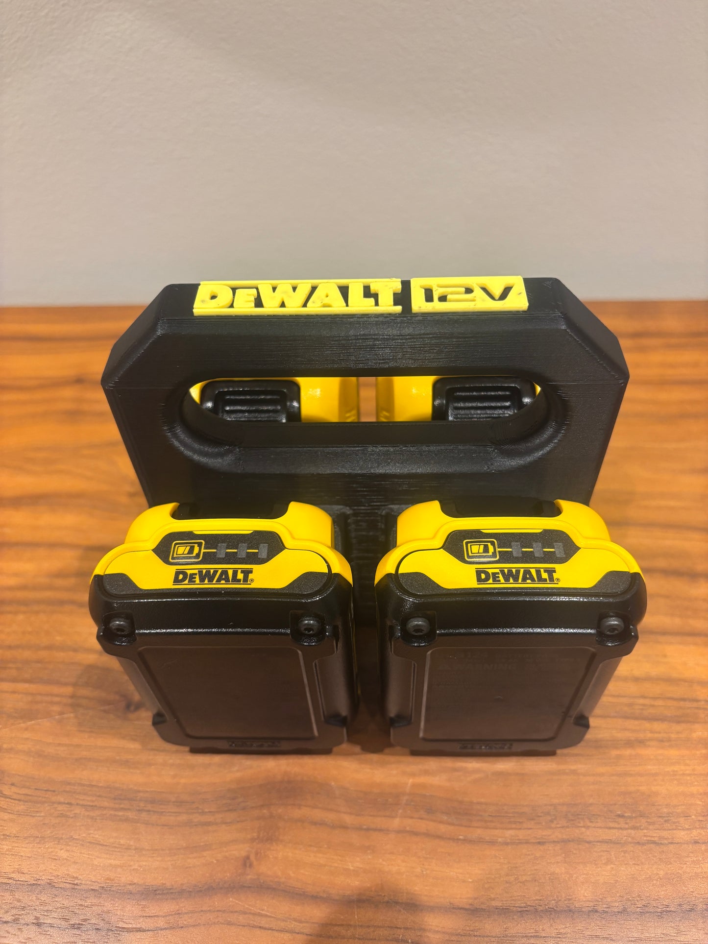 Battery Caddy for DeWalt 12V Batteries  – holds 4 Batteries, Optional Milwaukee Packout Mounting