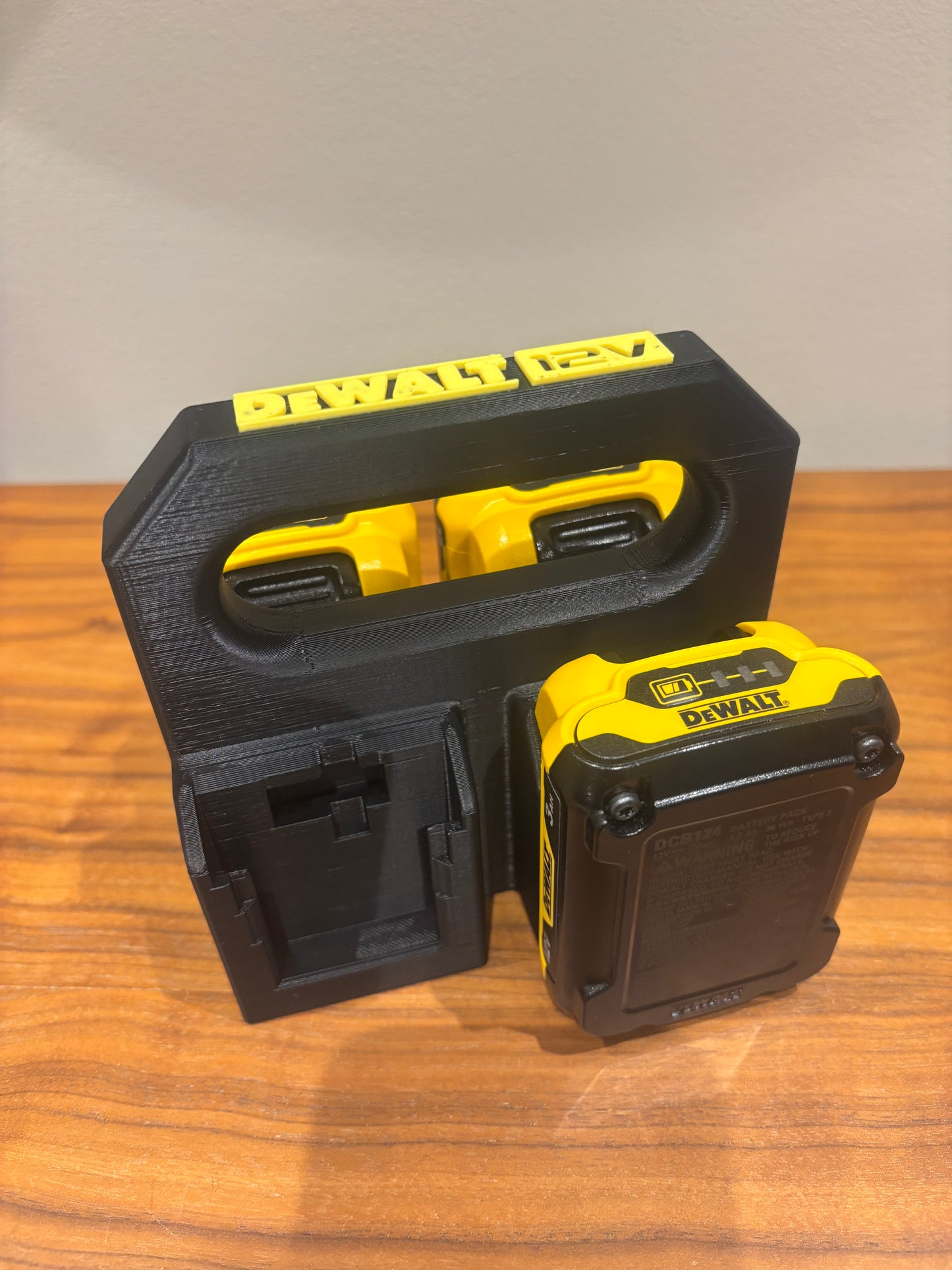 Battery Caddy for DeWalt 12V Batteries  – holds 4 Batteries, Optional Milwaukee Packout Mounting