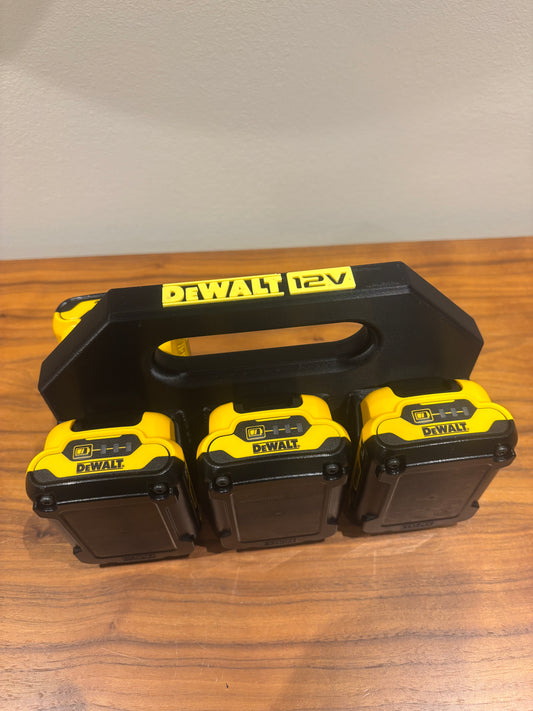 Battery Caddy for DeWalt 12V Batteries  – holds 6 Batteries, Optional Milwaukee Packout Mounting