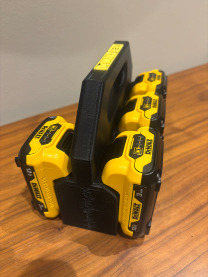 Battery Caddy for DeWalt 12V Batteries  – holds 6 Batteries, Optional Milwaukee Packout Mounting