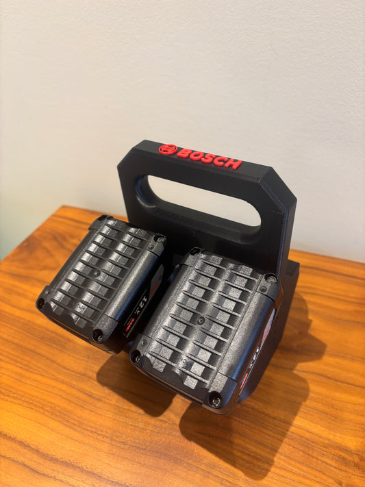 Battery Caddy for Bosch 12V Batteries  – holds 4 Batteries, Optional Milwaukee Packout Mounting